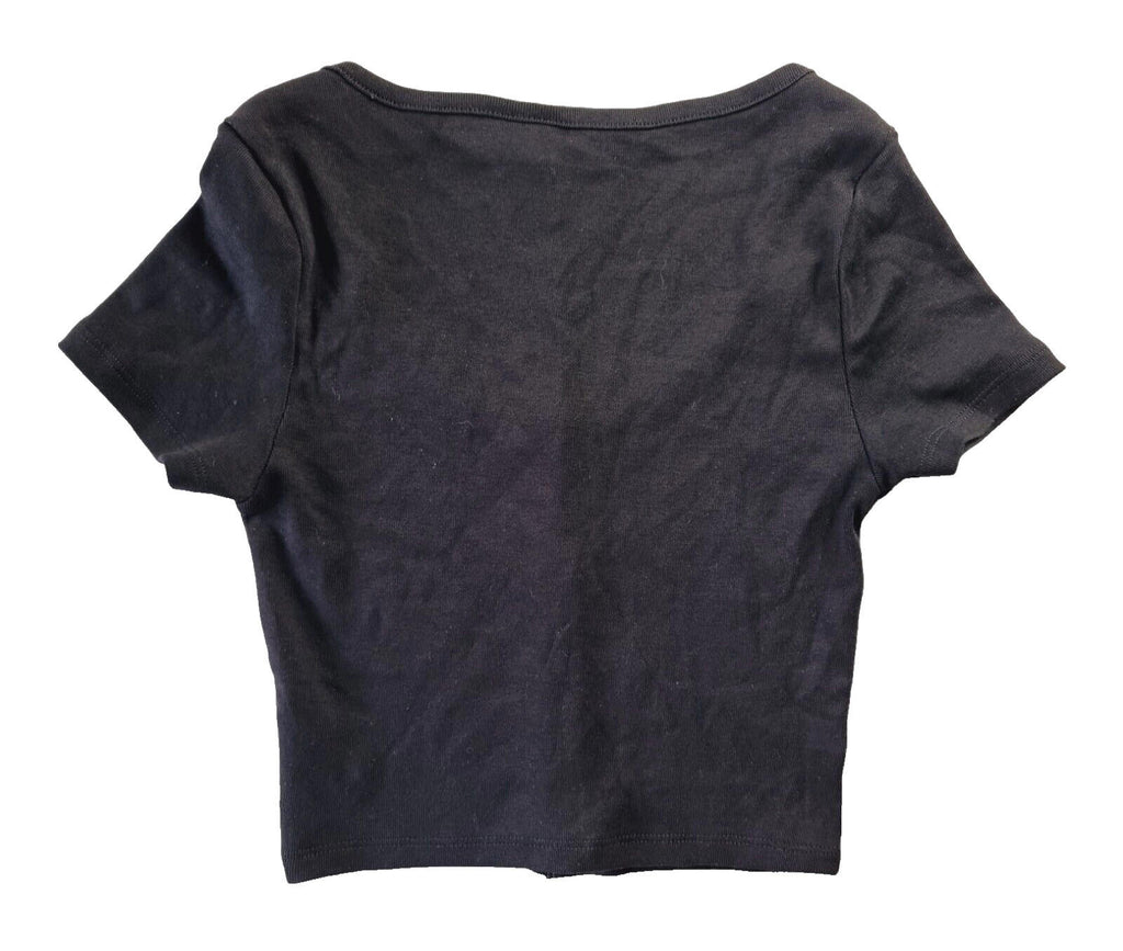 Divided Crop Top Black Button Front Women's UK Size XS