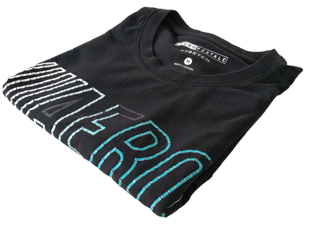 Areopostale Graphic Print T-Shirt Men's Size M Black Crew Neck Stretch Fit