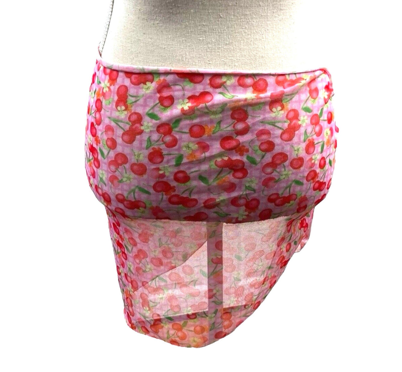 Cherry Print Sarong Women’s UK Size S Pink Tie Side Mini Cover Up Summer Beach