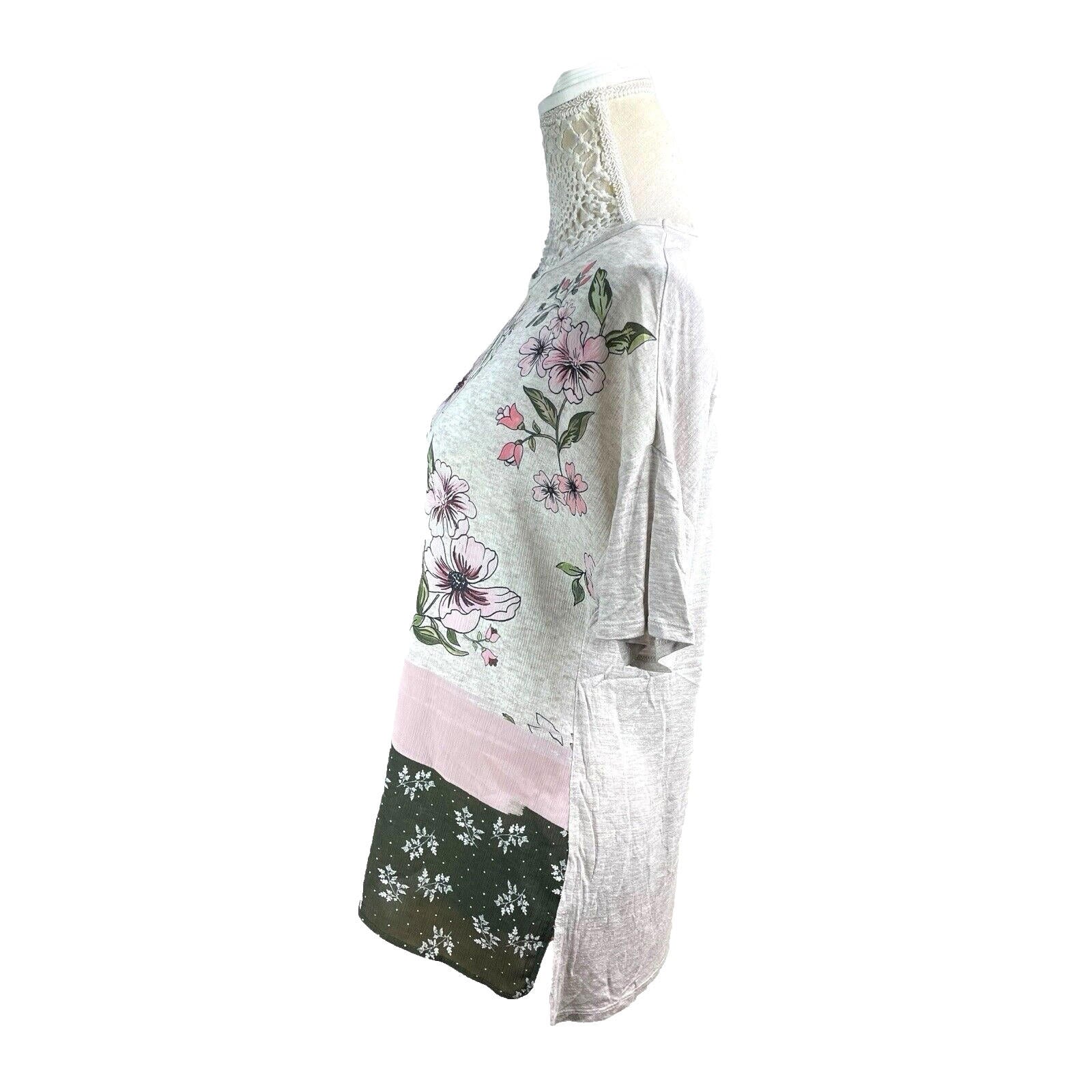 Stradivarius Floral Top Women’s UK Size M Short Sleeve Crew Neck Colour Block