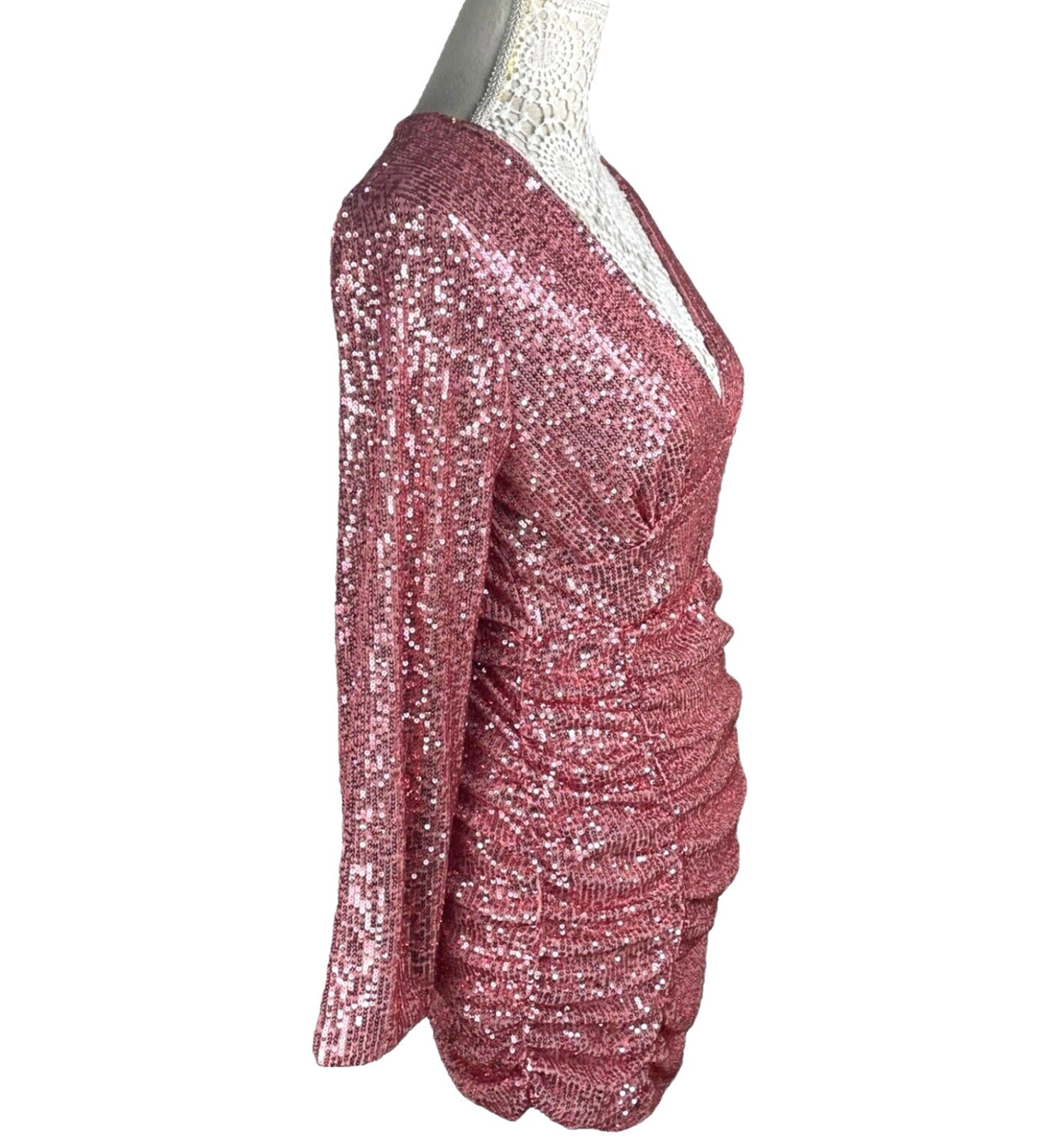 Parisian Mini Dress Pink Full Sequin Long Sleeve Occasion Women’s UK Size M (10)