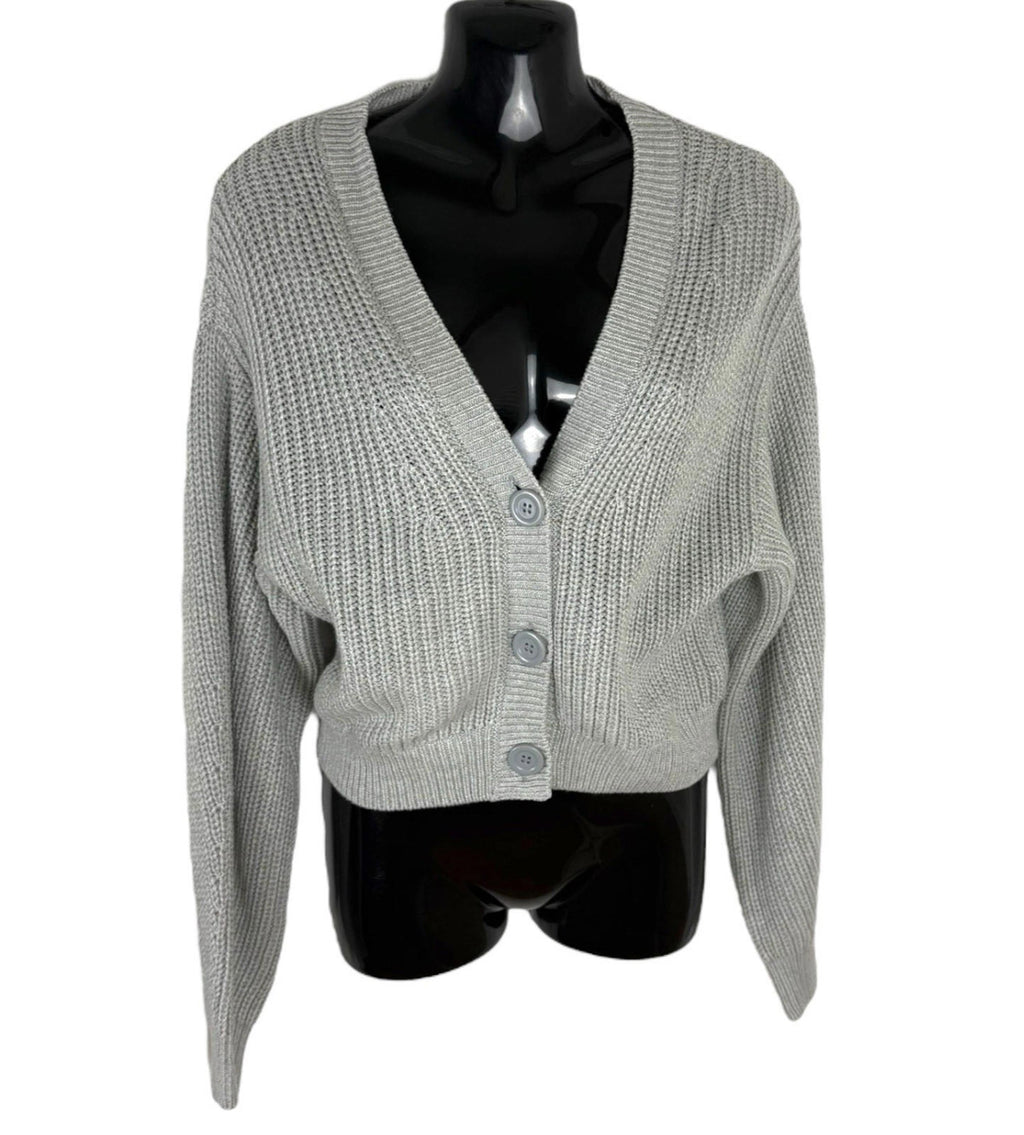Divided Grey Cardigan Women's UK Size XS Cable Knit V Neck Oversized