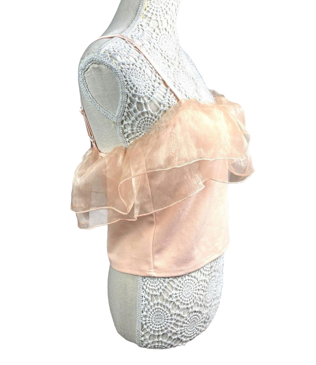 Select Tiered Ruffle Camisole Top Women’s UK Size M Peach Cropped Adjustable