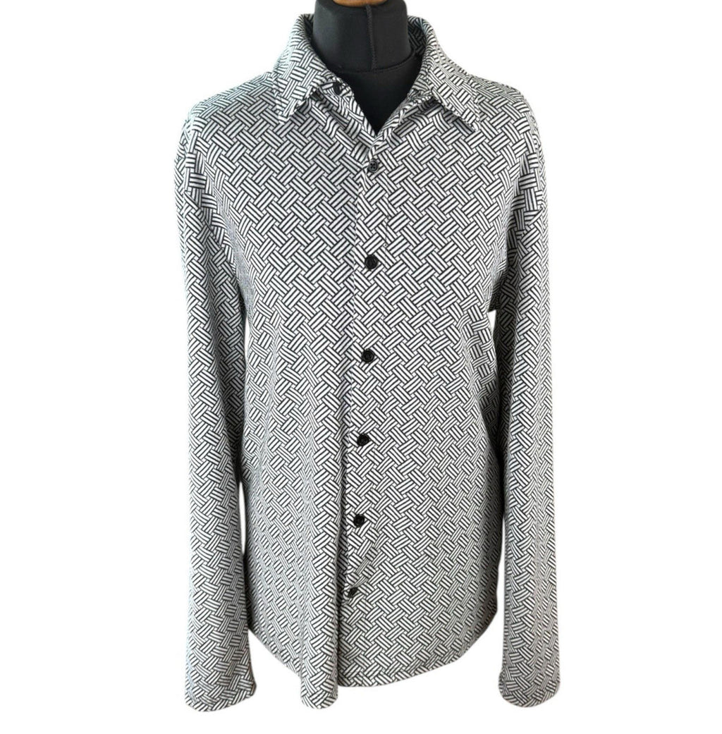 River Island London Shirt Blouse Black White Geometric Pattern Womens UK Size M