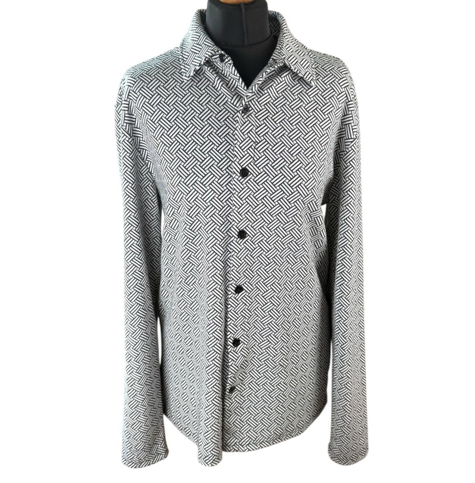 River Island London Shirt Blouse Black White Geometric Pattern Womens UK Size M