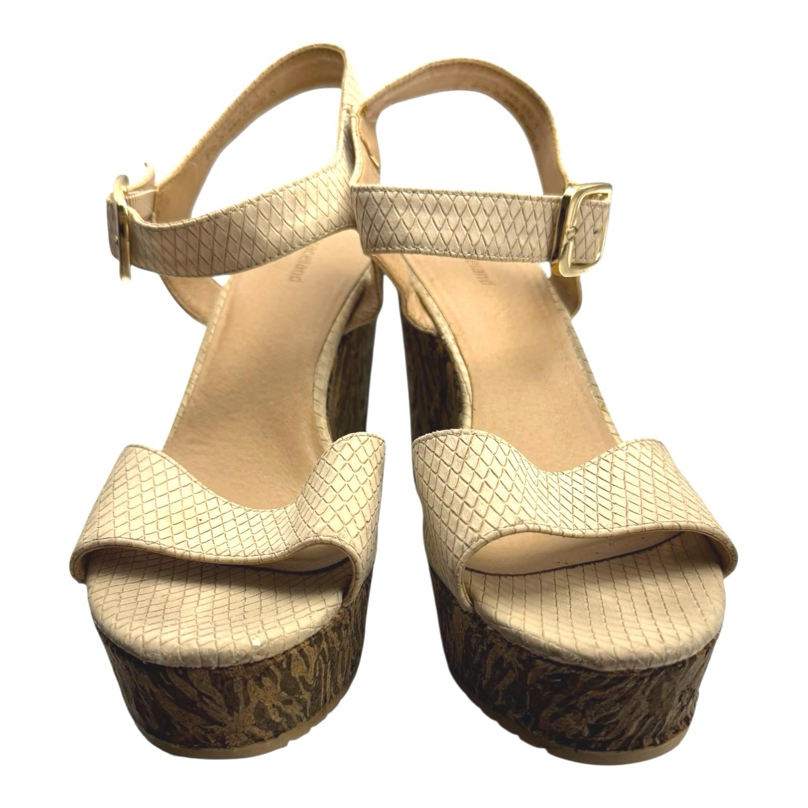 Graceland Wedge Sandals Open Toe Beige Faux Leather Women’s UK Size 5