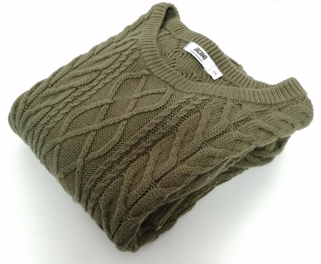 Jacamo Cable Knit Jumper Men's UK Size 2XL Khaki Green Crew Neck Sweater