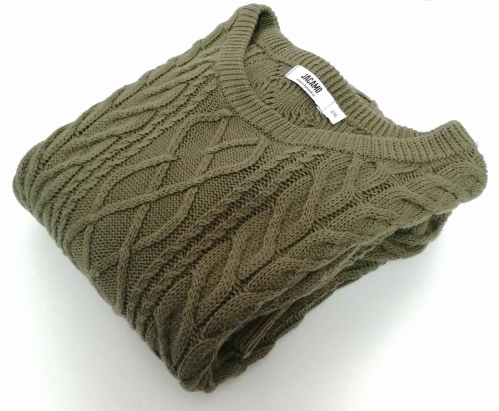 Jacamo Cable Knit Jumper Men's UK Size 2XL Khaki Green Crew Neck Sweater