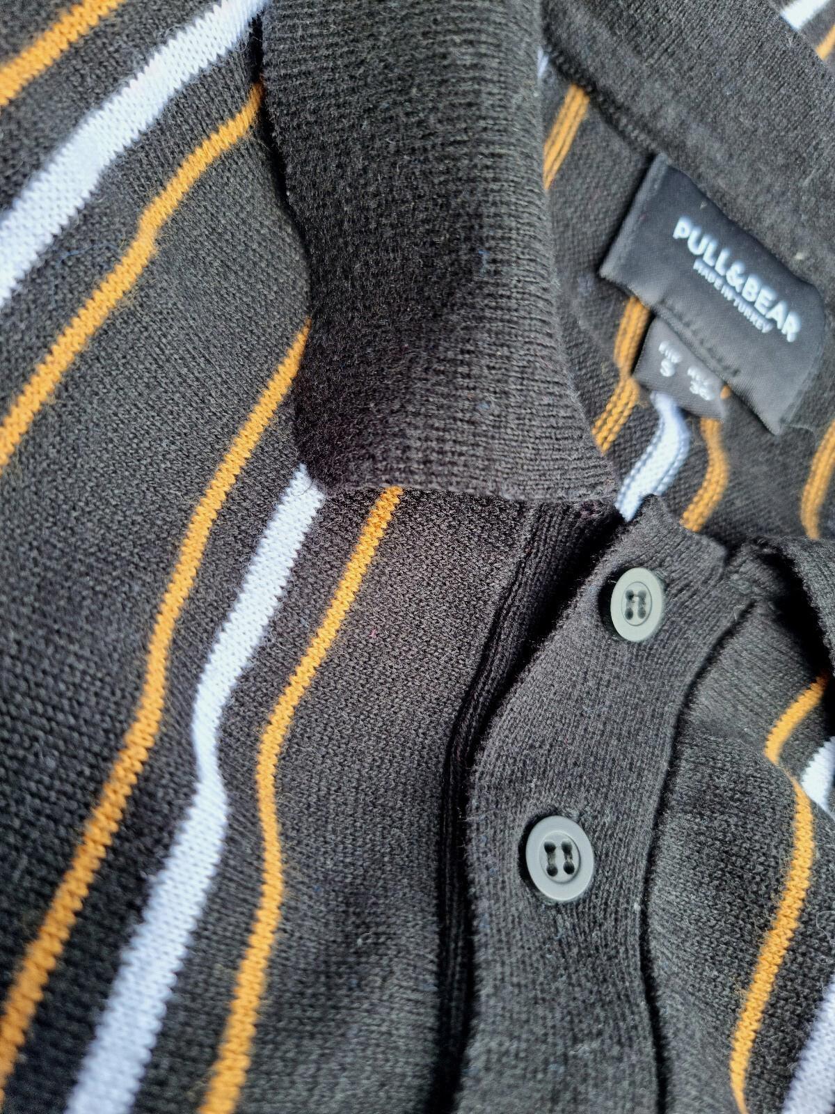 Pull & Bear Polo Shirt Men's UK Size S Black Knit Striped Jersey Tee Summer