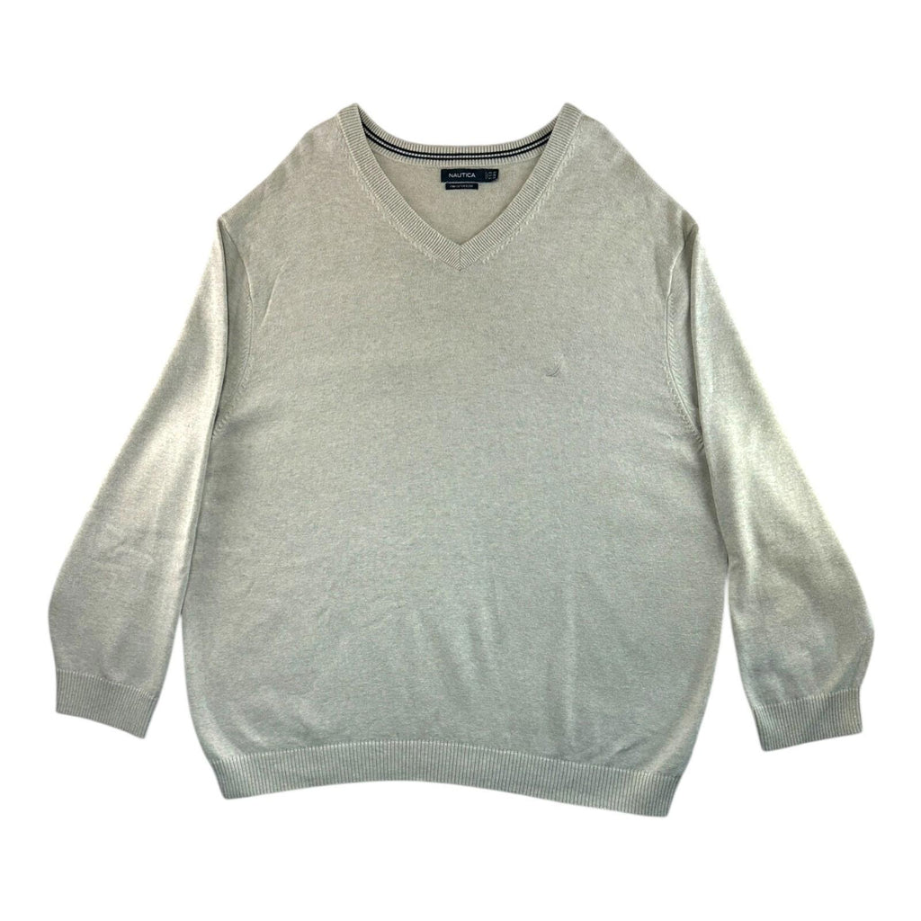 Nautica Knit Jumper Men's UK Size 5XL Beige 100% Cotton Embroidered V-Neck