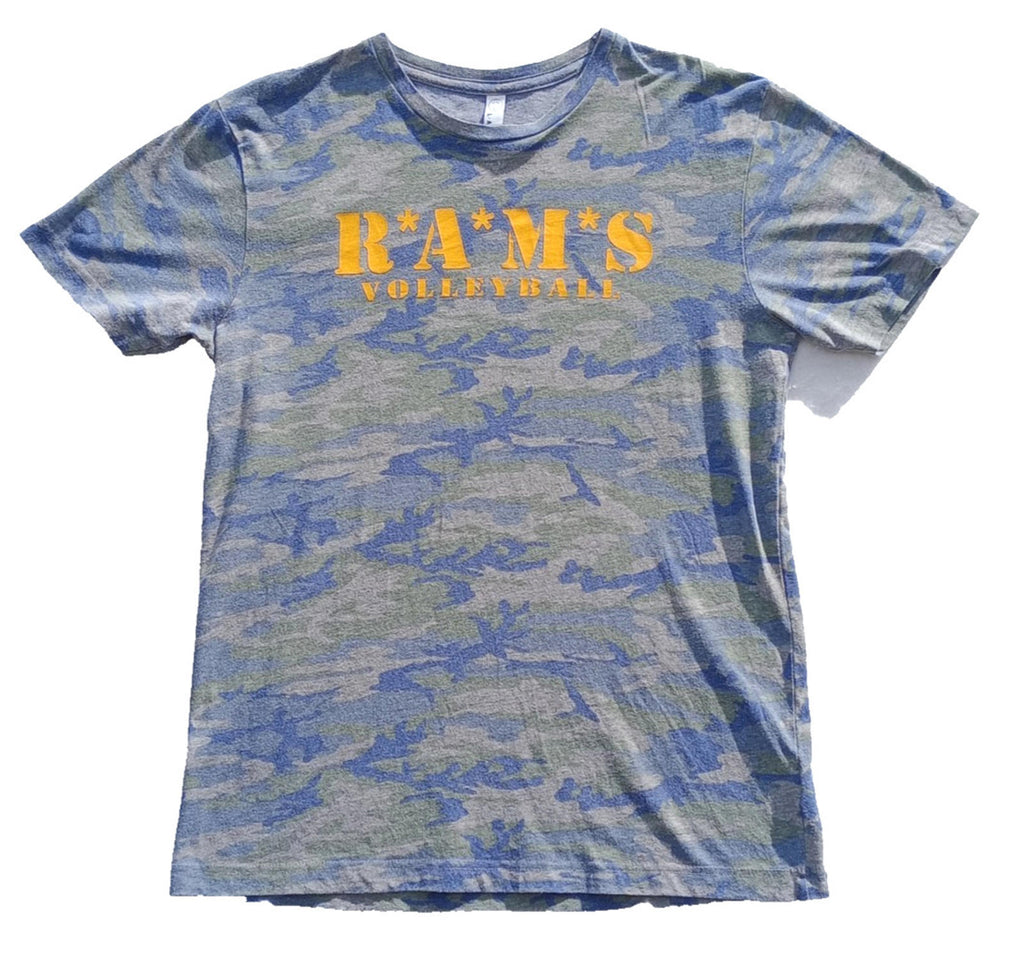 RAMS Volleyball Graphic Print T-Shirt Men's UK Size M Grey Crew Neck Cammo