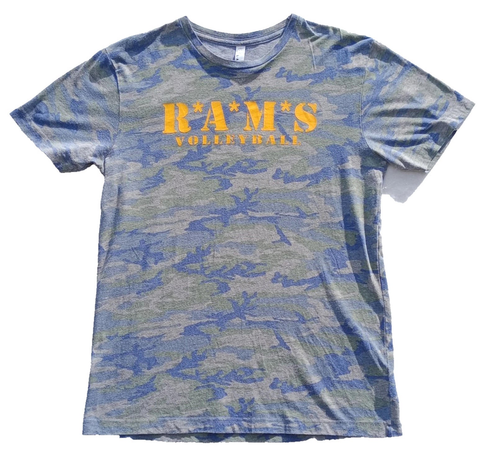 RAMS Volleyball Graphic Print T-Shirt Men's UK Size M Grey Crew Neck Cammo