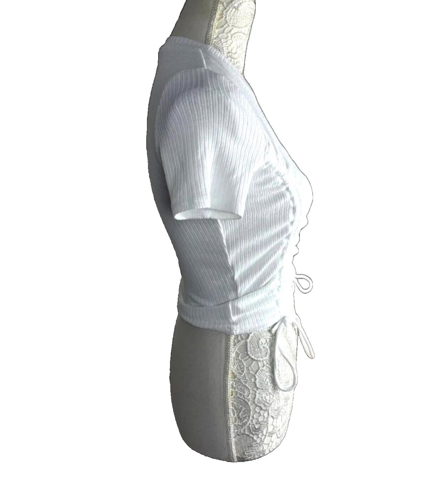 Divided Crop Top Women's UK Size S White Ribbed Ruffle Bow Detail Summer Cropped
