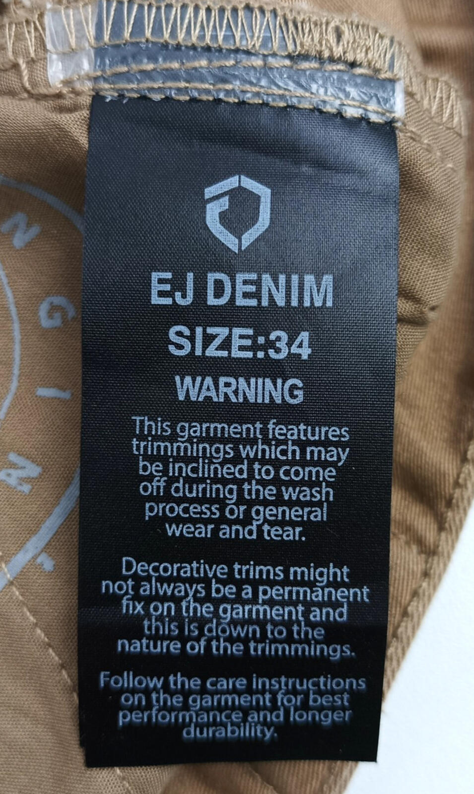 EJ Denim Chino Shorts Men's UK Size W34 Brown Tan Cotton Denim Button Front