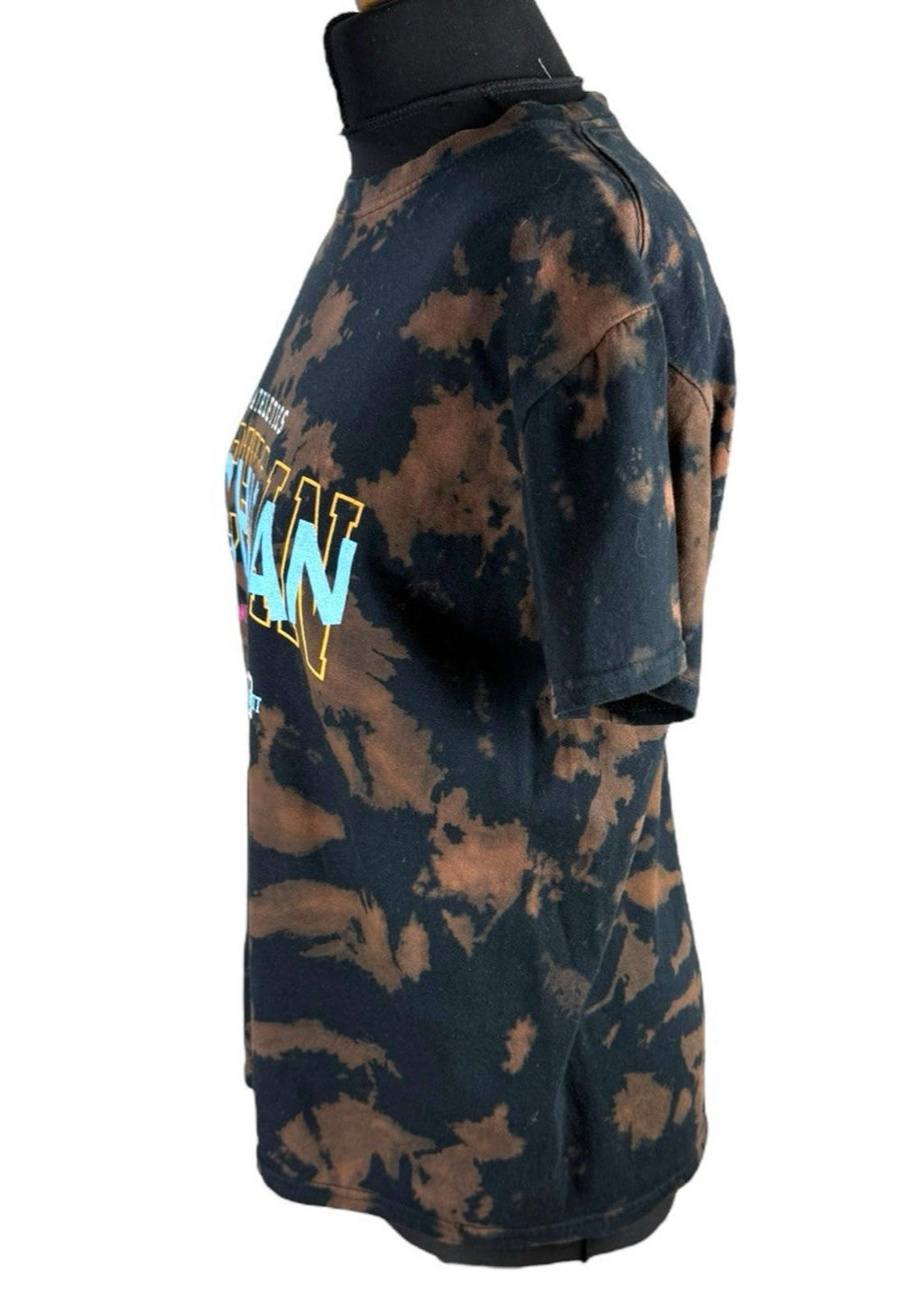 Tie-Dye Graphic Print T-Shirt Women’s UK Size S Black Brown Michigan Crew Neck