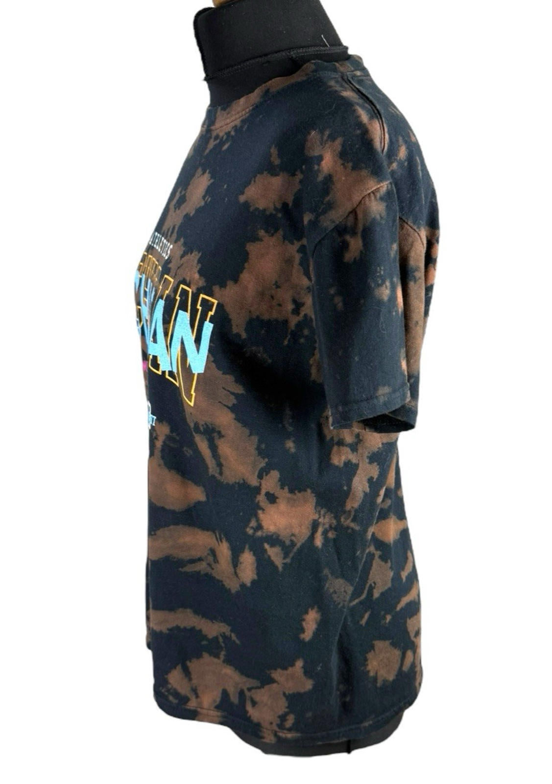 Tie-Dye Graphic Print T-Shirt Women’s UK Size S Black Brown Michigan Crew Neck