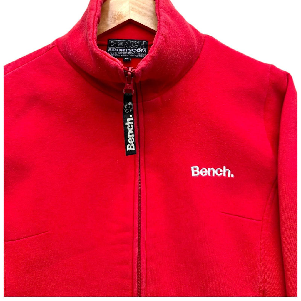Bench Jacket Women's UK Size M Red Low Cut Stand Up Collar Jersey Zip Coat