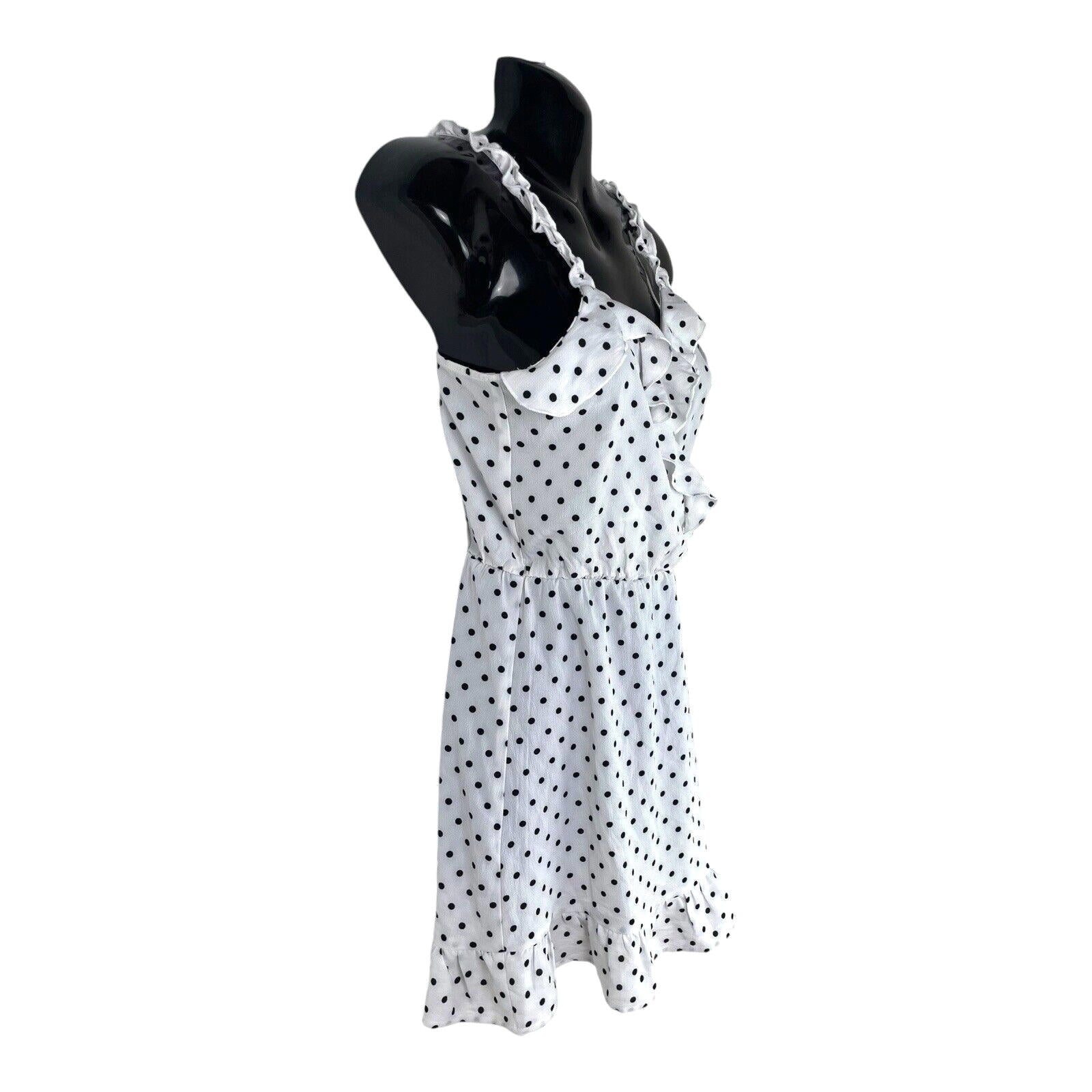 Divided White Polka Dot Mini Dress Frill Hem Women’s UK Size 6