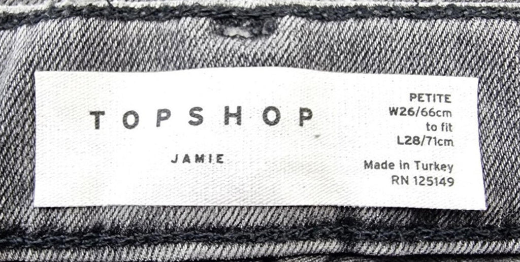 Topshop Jamie Jeans Women's UK Size W26 L28 Grey Denim Petite Ankle Grazer