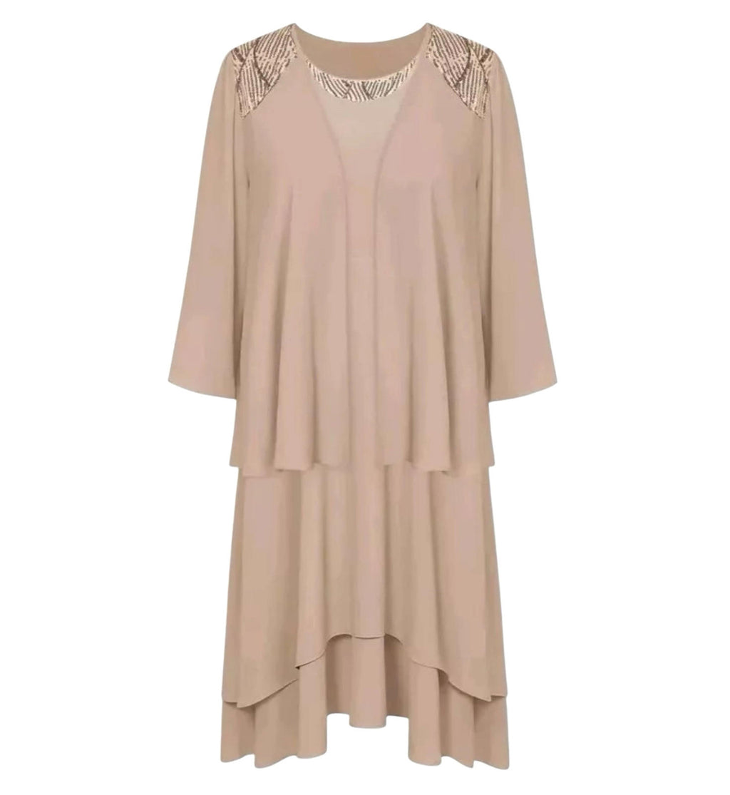Chiffon Tiered Dress & Jacket Women’s UK Size 12 Sequin Detail Occasion Formal
