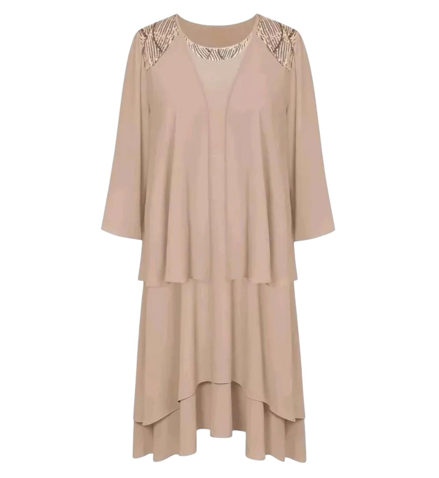 Chiffon Tiered Dress & Jacket Women’s UK Size 12 Sequin Detail Occasion Formal