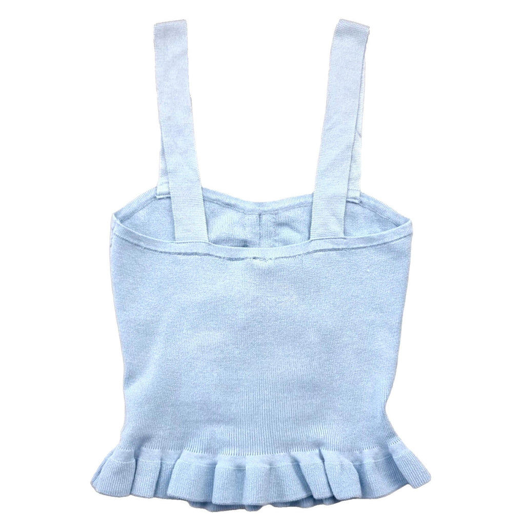 Divided Knit Vest Cami Crop Top Thrill Bow Detail Blue Women's UK Size XS