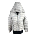 Grey Beige Padded Jacket Duck Feather Quilted Hooded Zip Up Women’s UK Size S