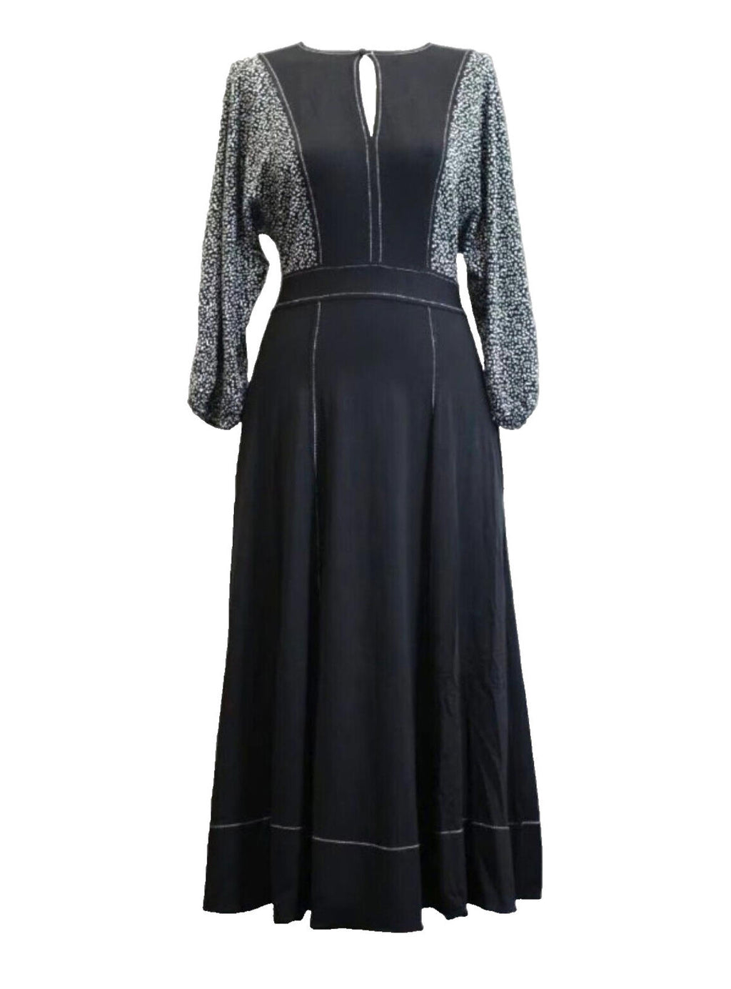 Jaeger Maxi Dress Black 3/4 Balloon Sleeve Keyhole Bust Women's UK Size 10