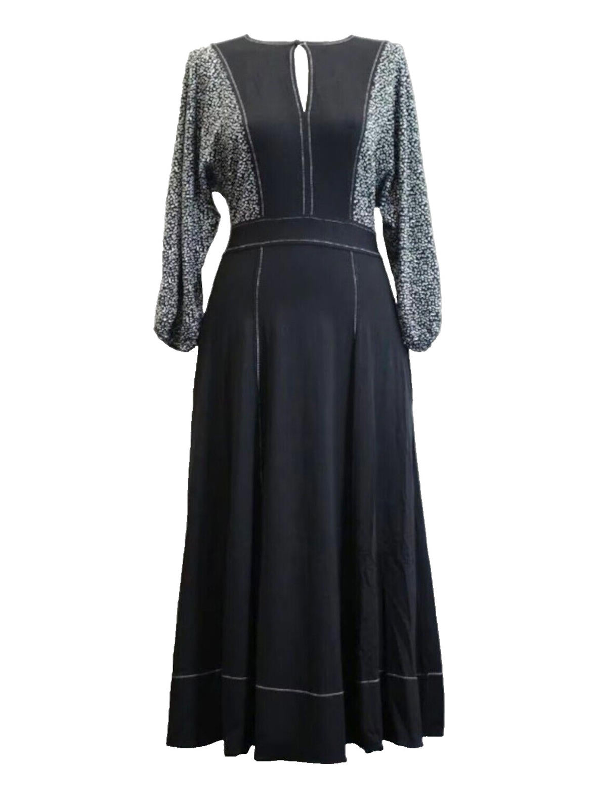 Jaeger Maxi Dress Black 3/4 Balloon Sleeve Keyhole Bust Women's UK Size 10