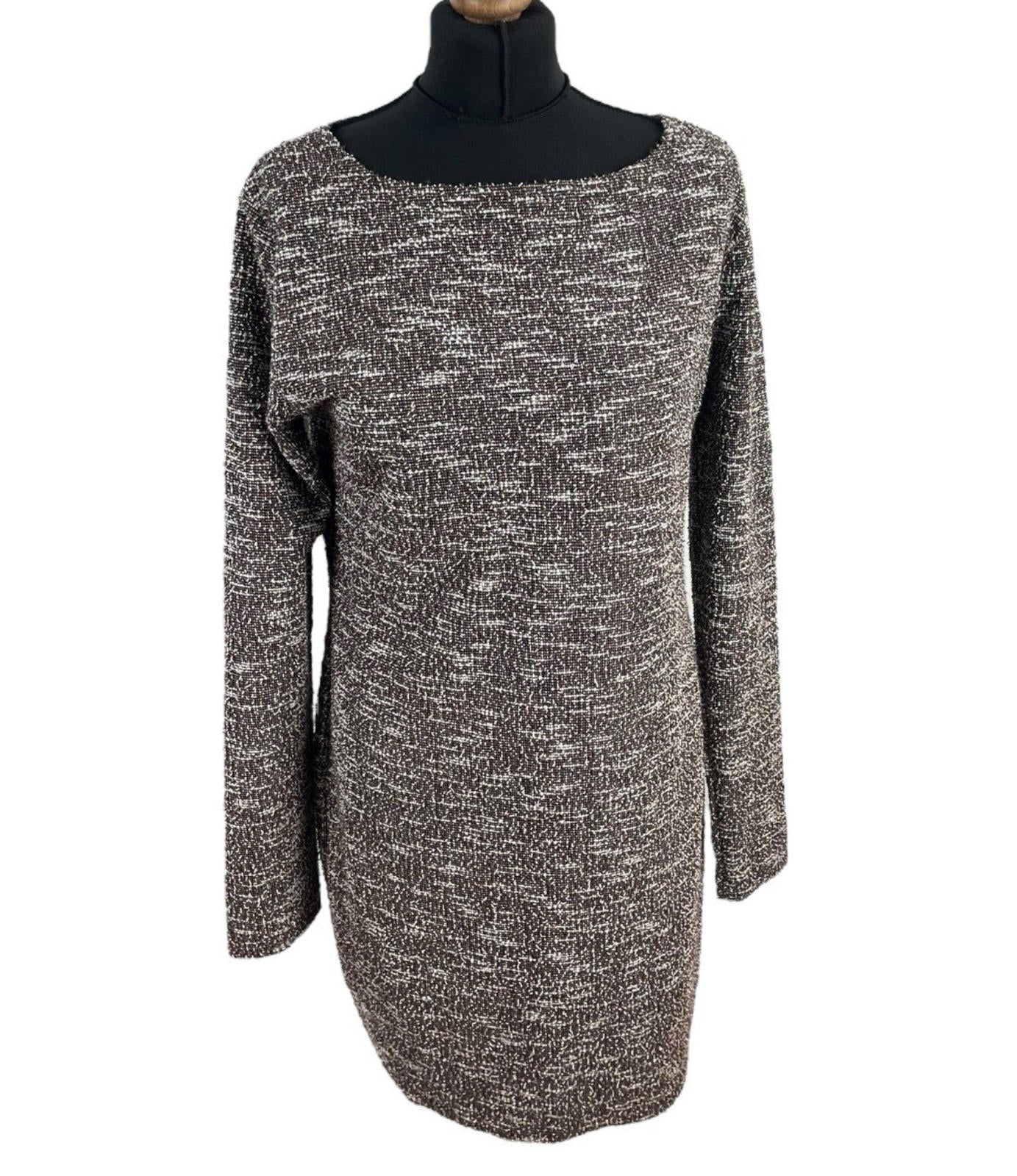 Brown Textured Mini Dress Pencil Long Sleeve Women’s UK Size 16