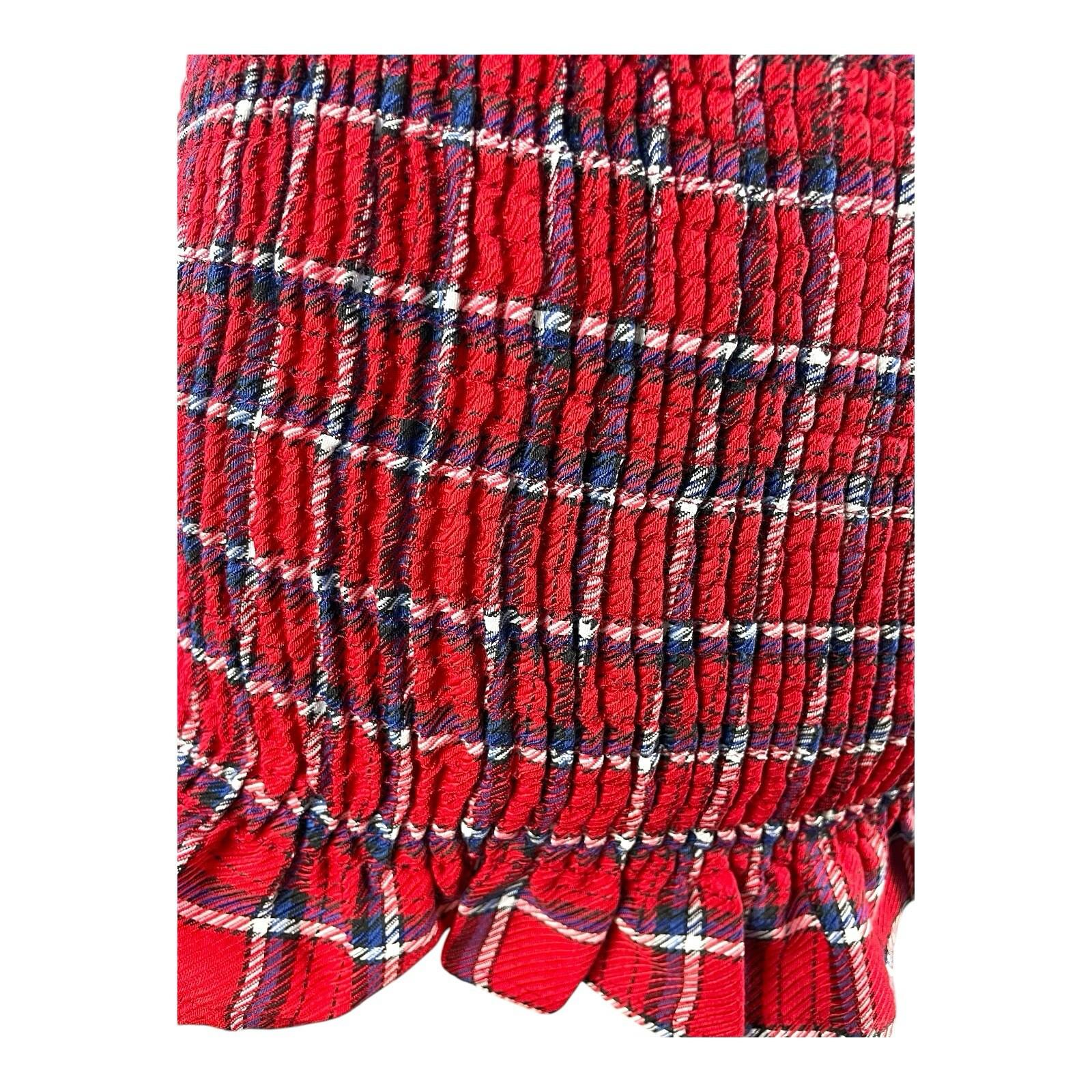 China Base Red Tartan Mini Skirt Shirred High Waist Women’s UK Size 8