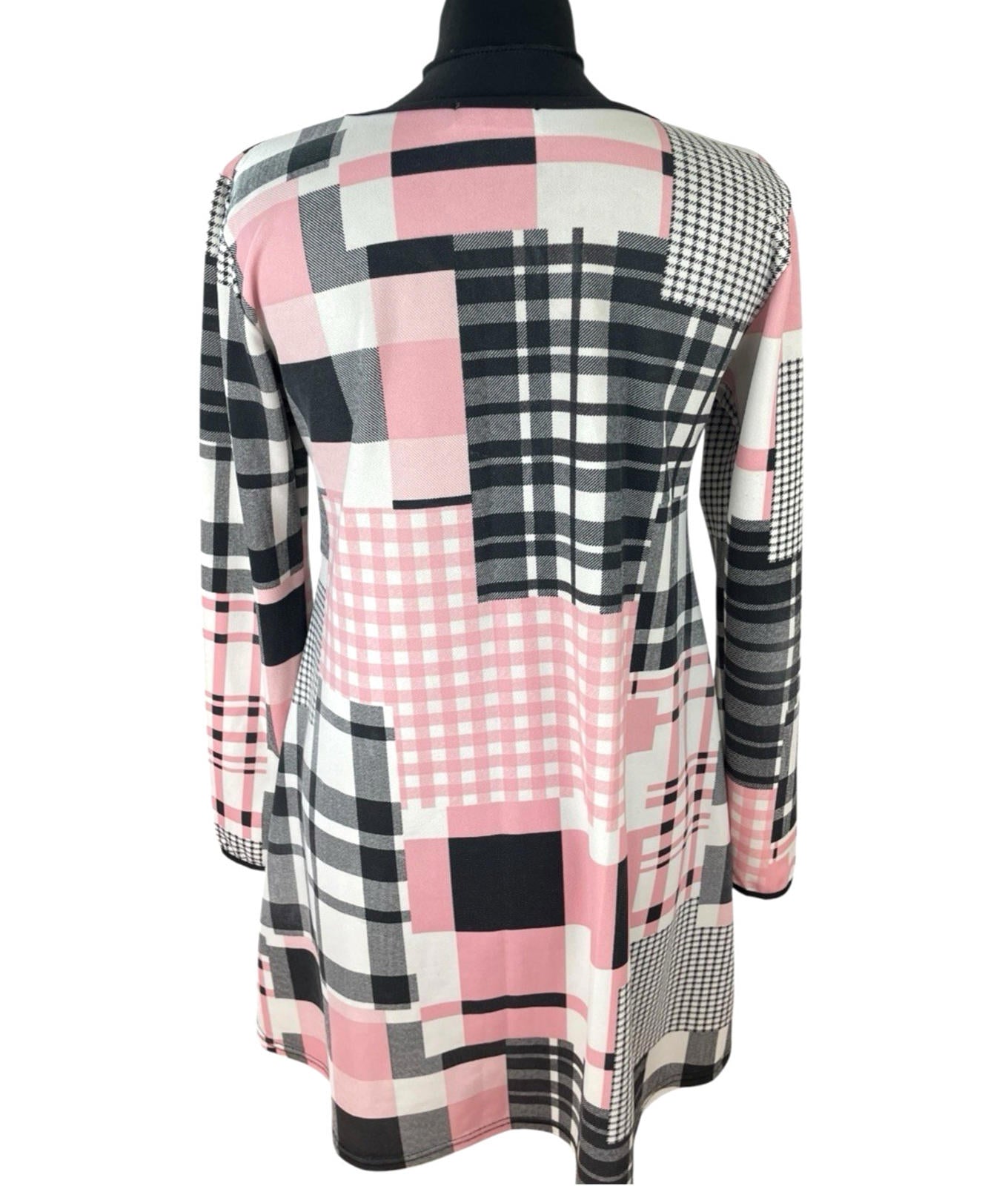 Silk Checkered T-shirt Dress 3/4 Sleeve Pink Black White Women’s UK Size 14
