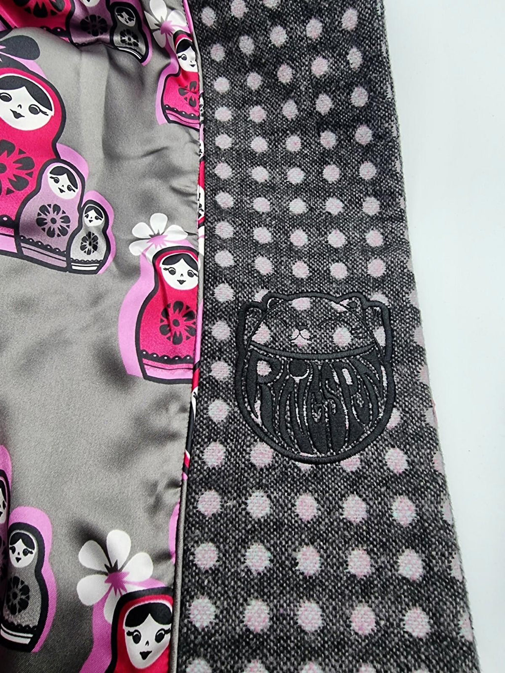 Ringspun Pink Polka Dot Grey Coat Women's UK Size M