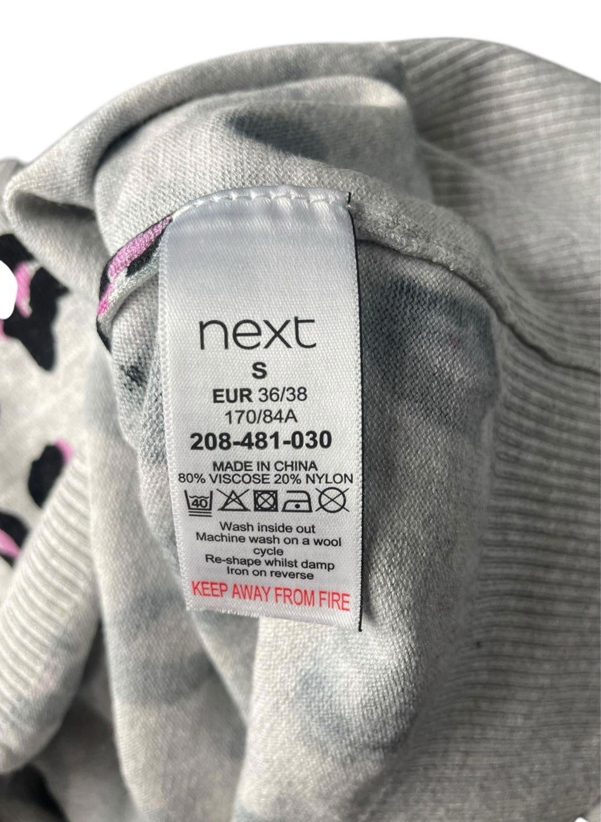 Next Leopard Print Tight Knit Jumper Vest Women’s UK Size 8 Grey Black & Pink