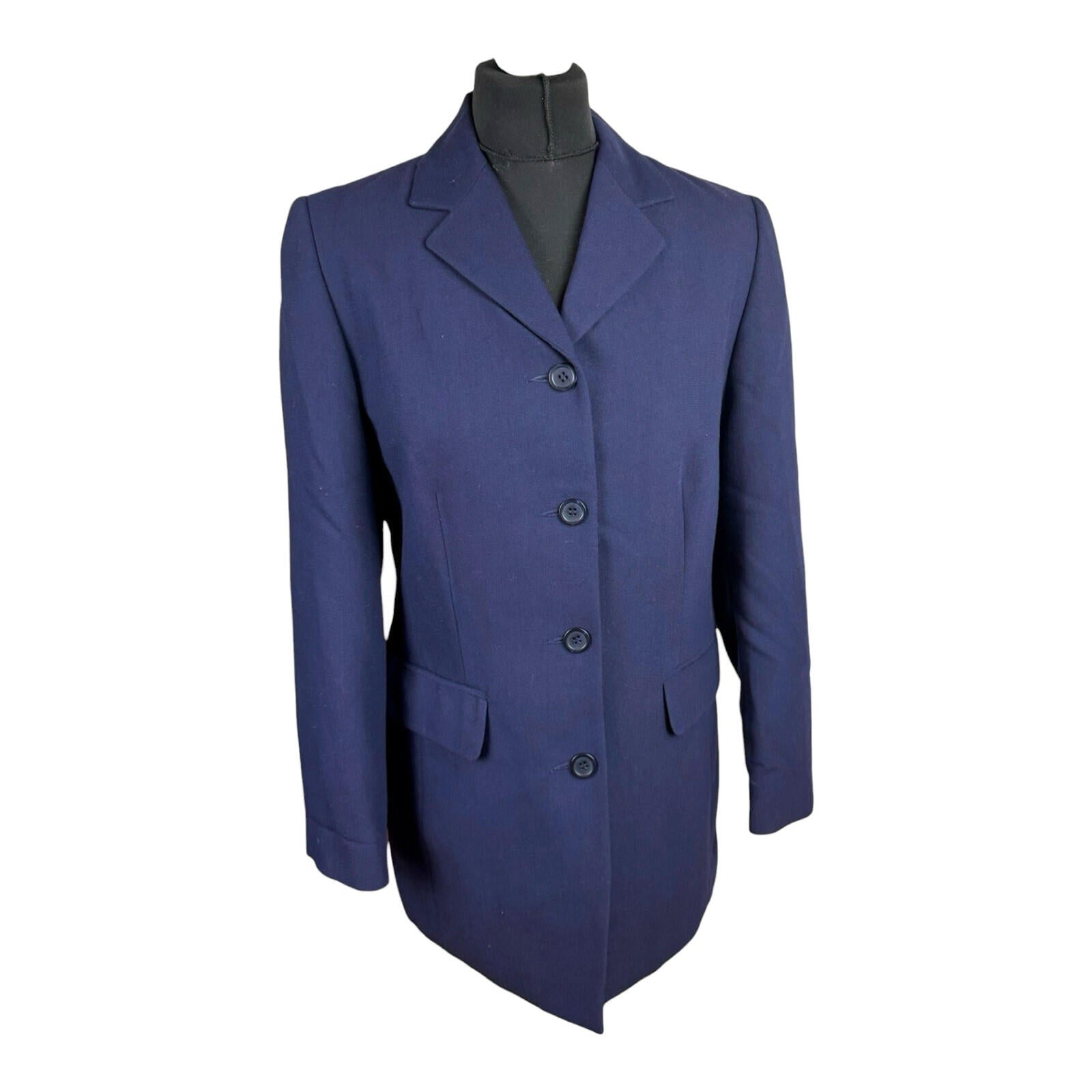 Essentials Blazer Jacket Women’s UK Size 12 Mid Length Navy Blue Collared