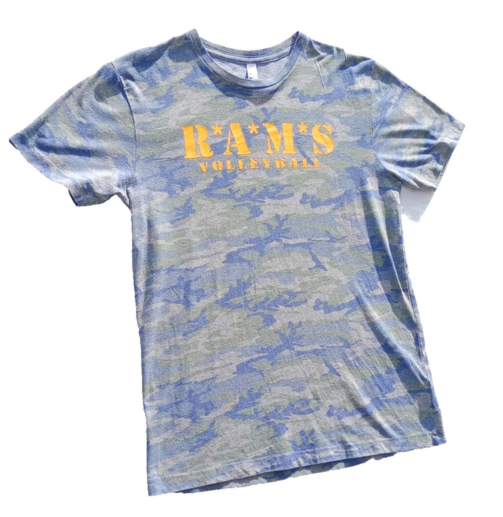 RAMS Volleyball Graphic Print T-Shirt Men's UK Size M Grey Crew Neck Cammo