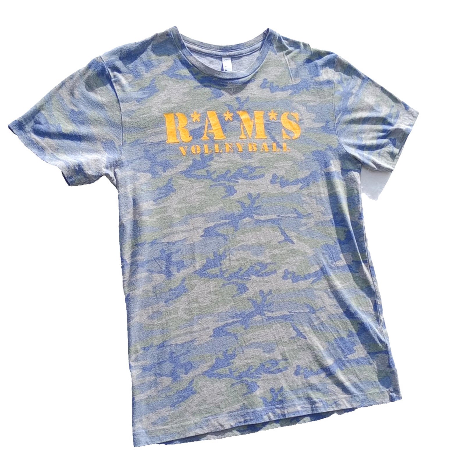 RAMS Volleyball Graphic Print T-Shirt Men's UK Size M Grey Crew Neck Cammo