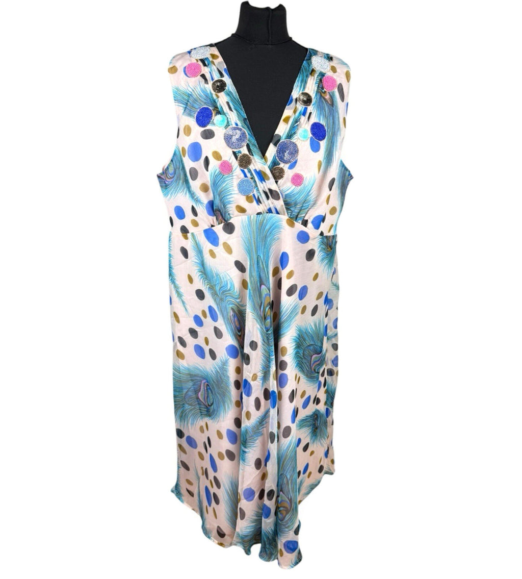 Marksharn Chiffon Party Dress Women’s UK Size 3XL Peacock Design Multicolour