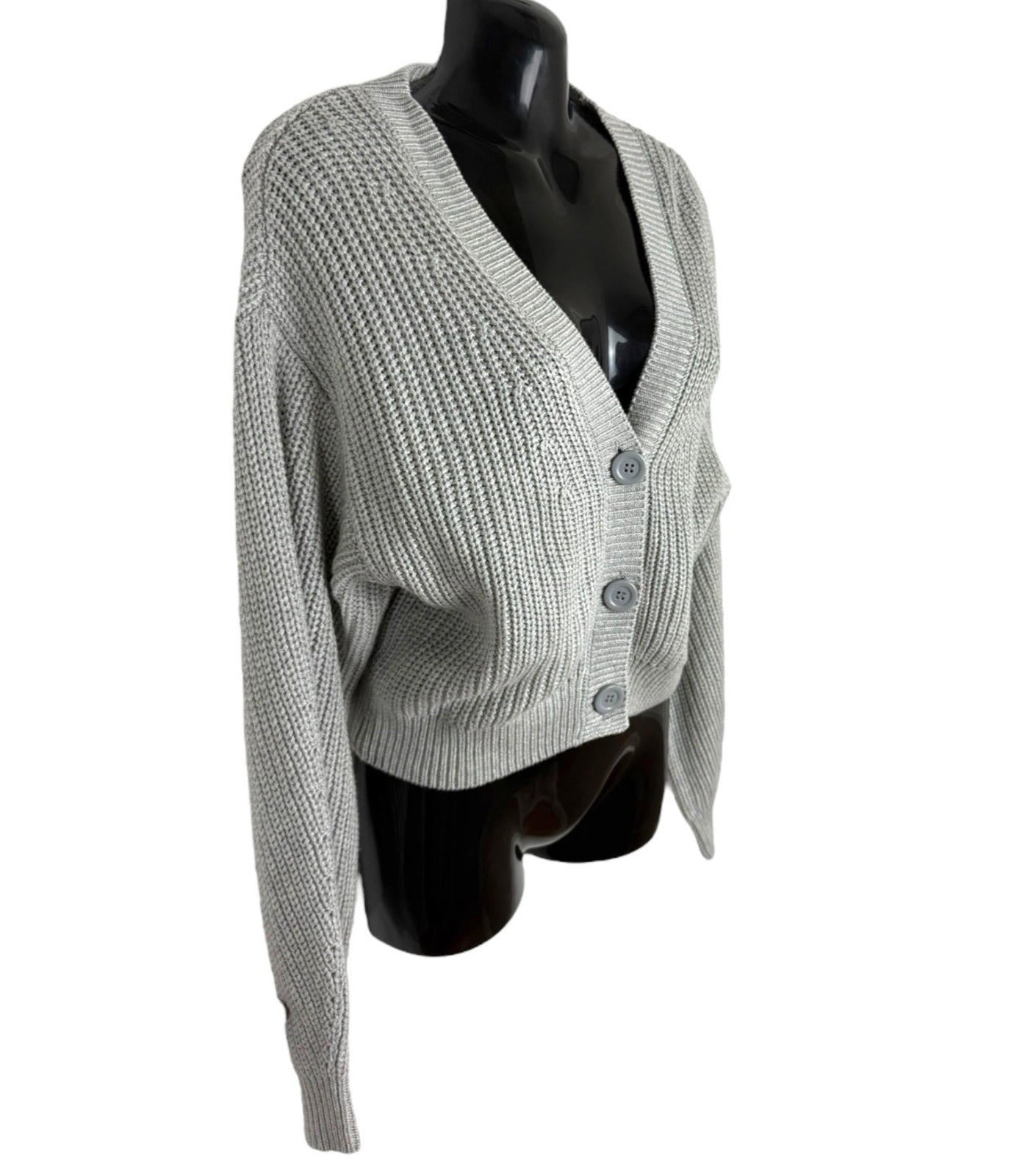 Divided Grey Cardigan Women's UK Size XS Cable Knit V Neck Oversized