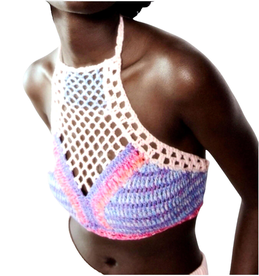Zara Crochet Knit Halter Crop Top Summer Women's UK Size Large