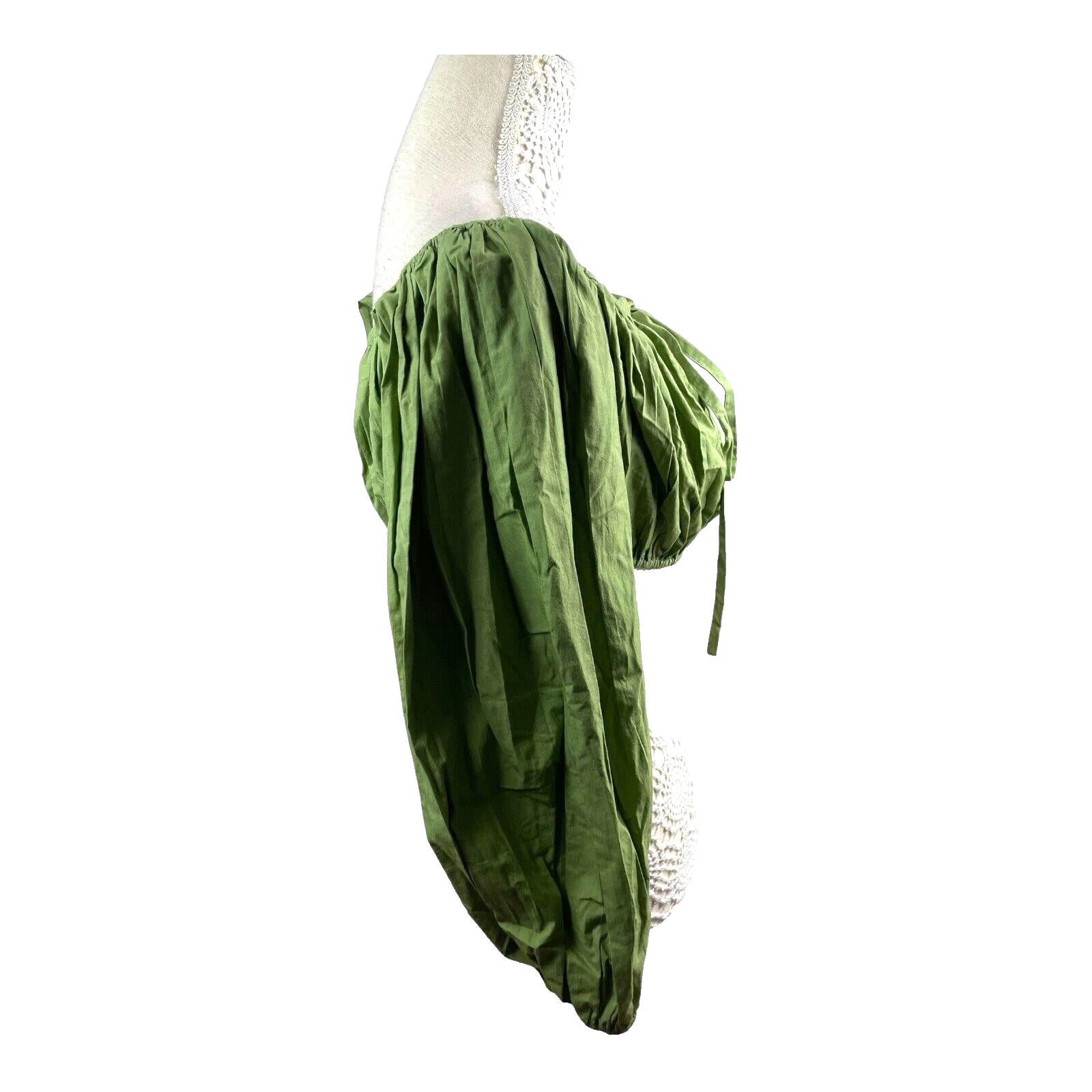 Khaki Green Off Shoulder Crop Top 3/4 Bell Sleeve Women’s UK Size 8