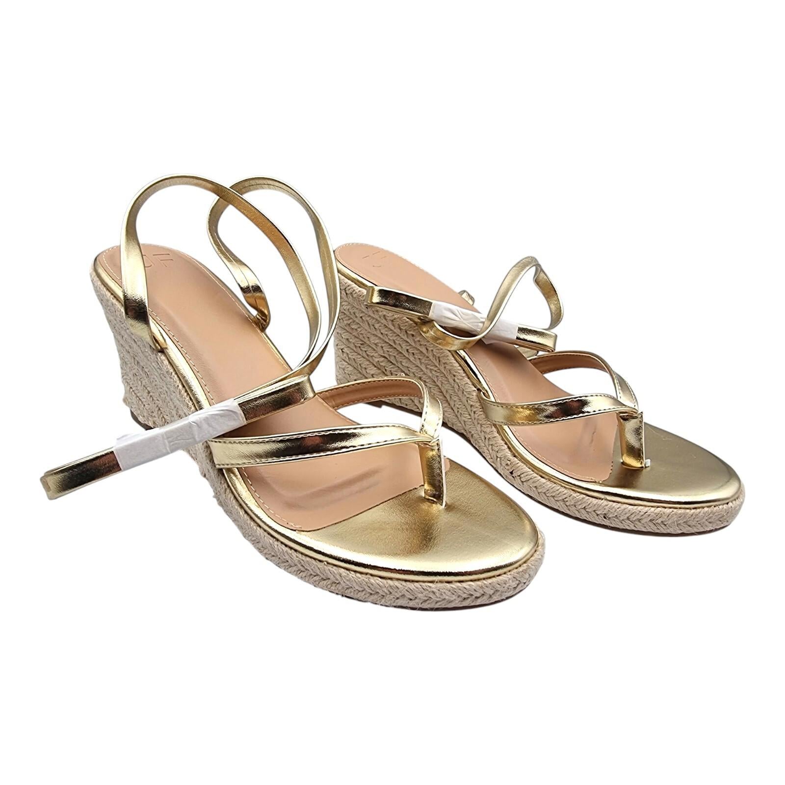 JUSTFAB Ambretta Wrap Wedge Sandals Shoes Gold Women's UK Size 9