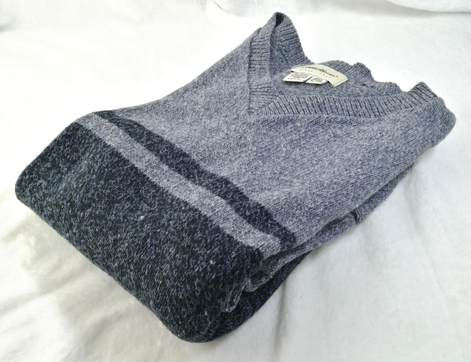 Eddie Bauer Grey Navy Knit Sweatshirt Jumper Men's Size XL Pullover