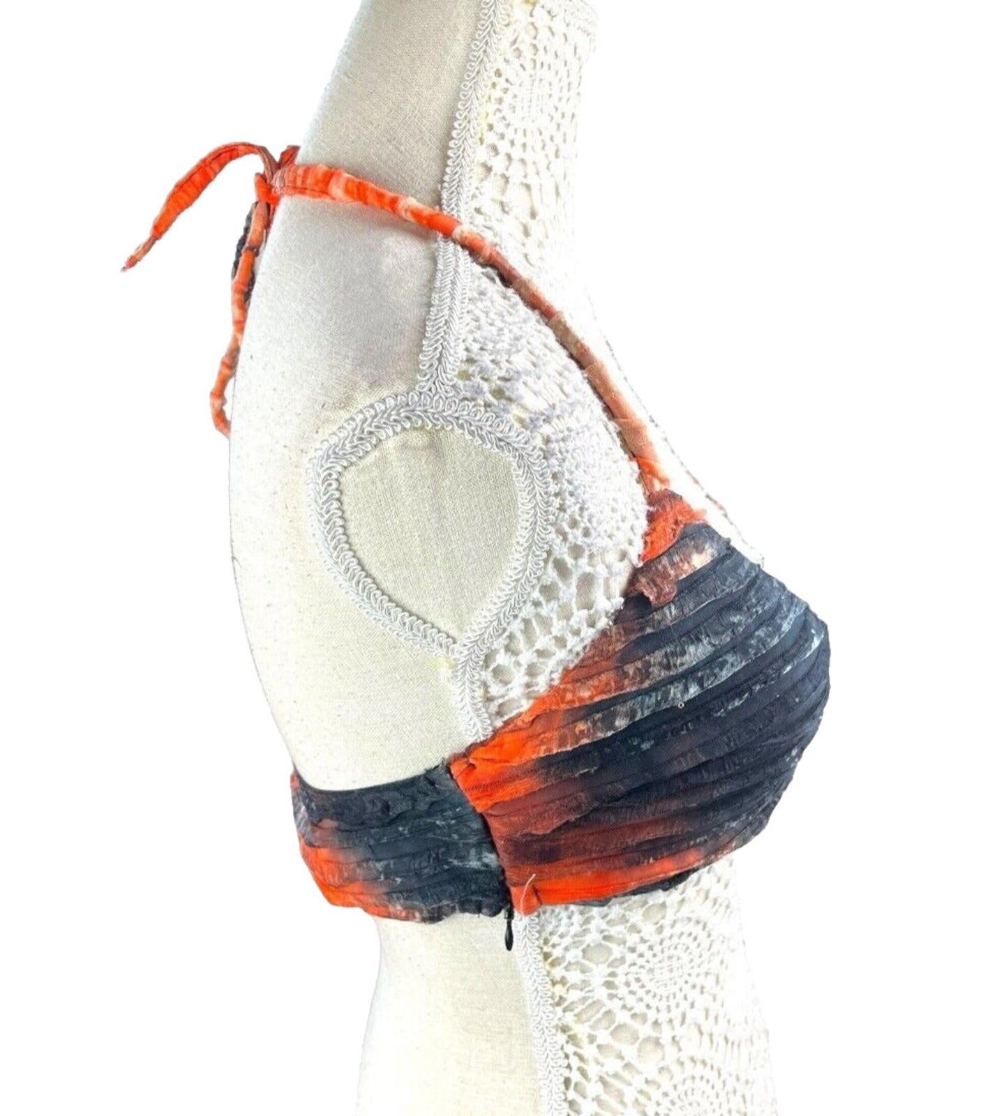 Pretty Little Thing Bralette Crop Top Women’s UK Size 8 Black Orange Textured