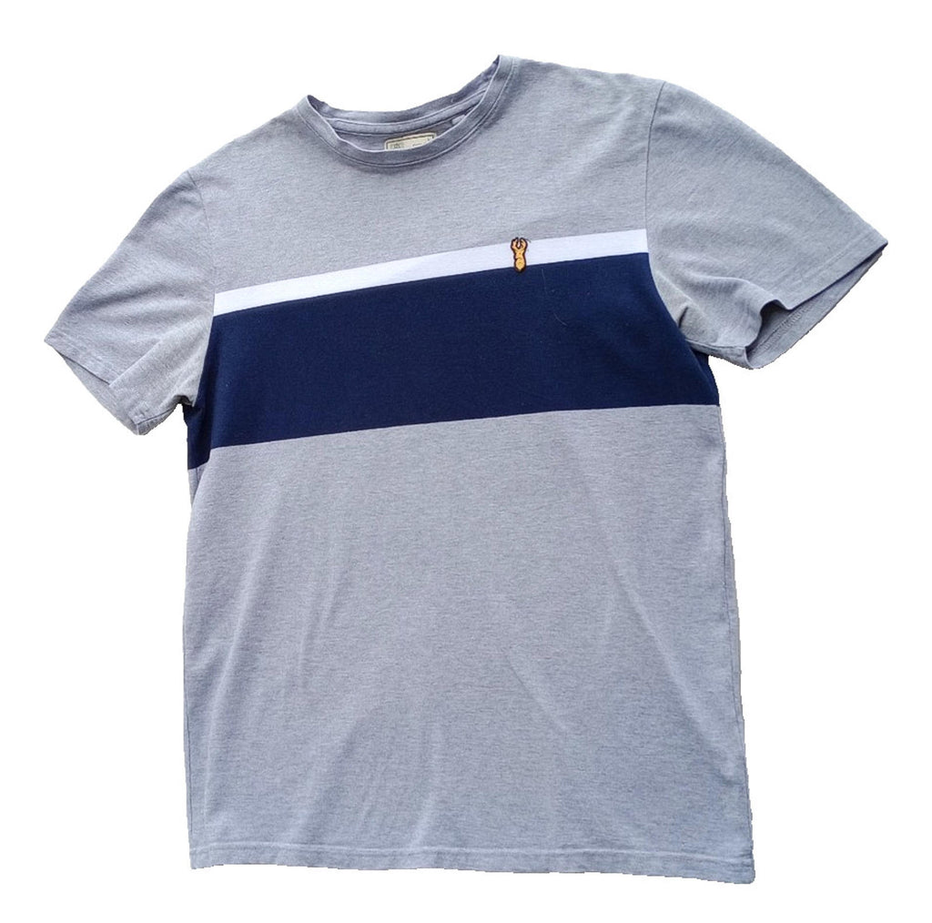 Next T-Shirt Men's UK Size L Grey Crew Neck Jersey Logo Striped Cotton Rich