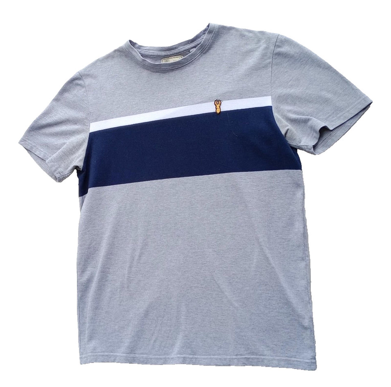 Next T-Shirt Men's UK Size L Grey Crew Neck Jersey Logo Striped Cotton Rich