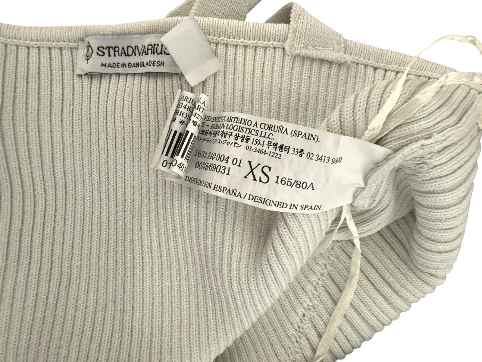 Stradivarius Off White Ribbed Crop Top Tank Stretch Women’s UK Size XS