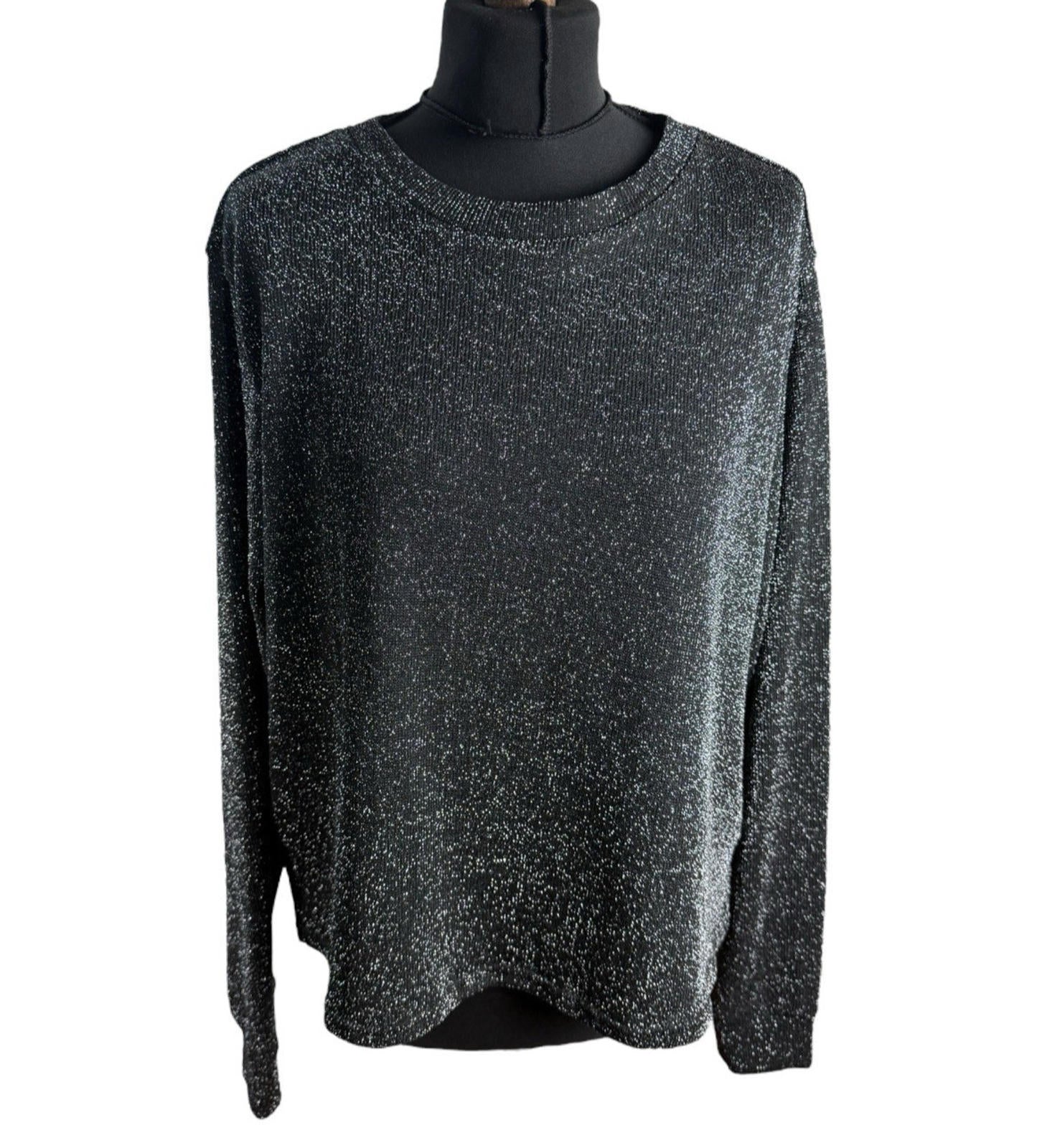 Divided Black Silver Sparkle Sweater Jumper Women’s UK Size L Crew Neck