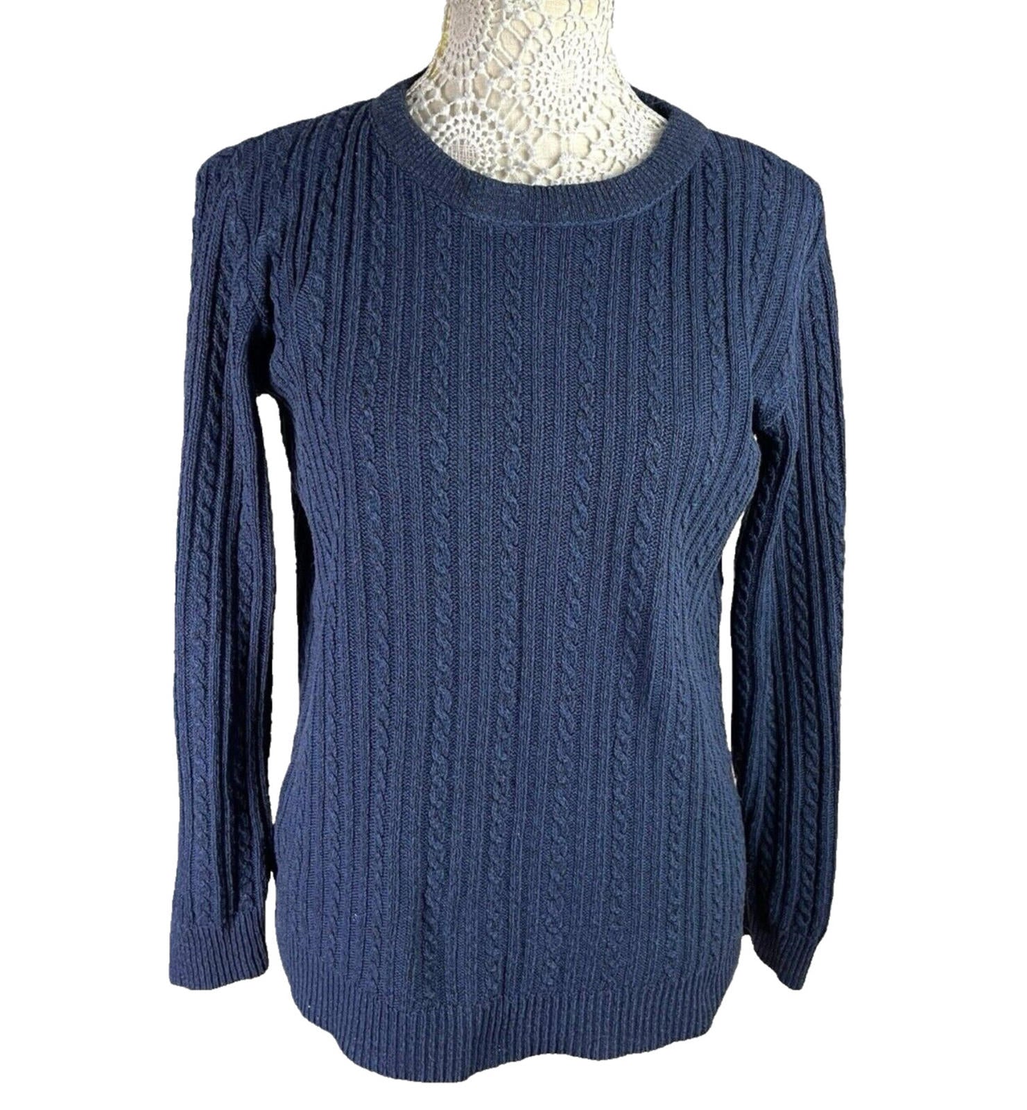 ME Navy Blue Knit Jumper Aaron Pattern Crew Neck Women’s UK Size L (12)
