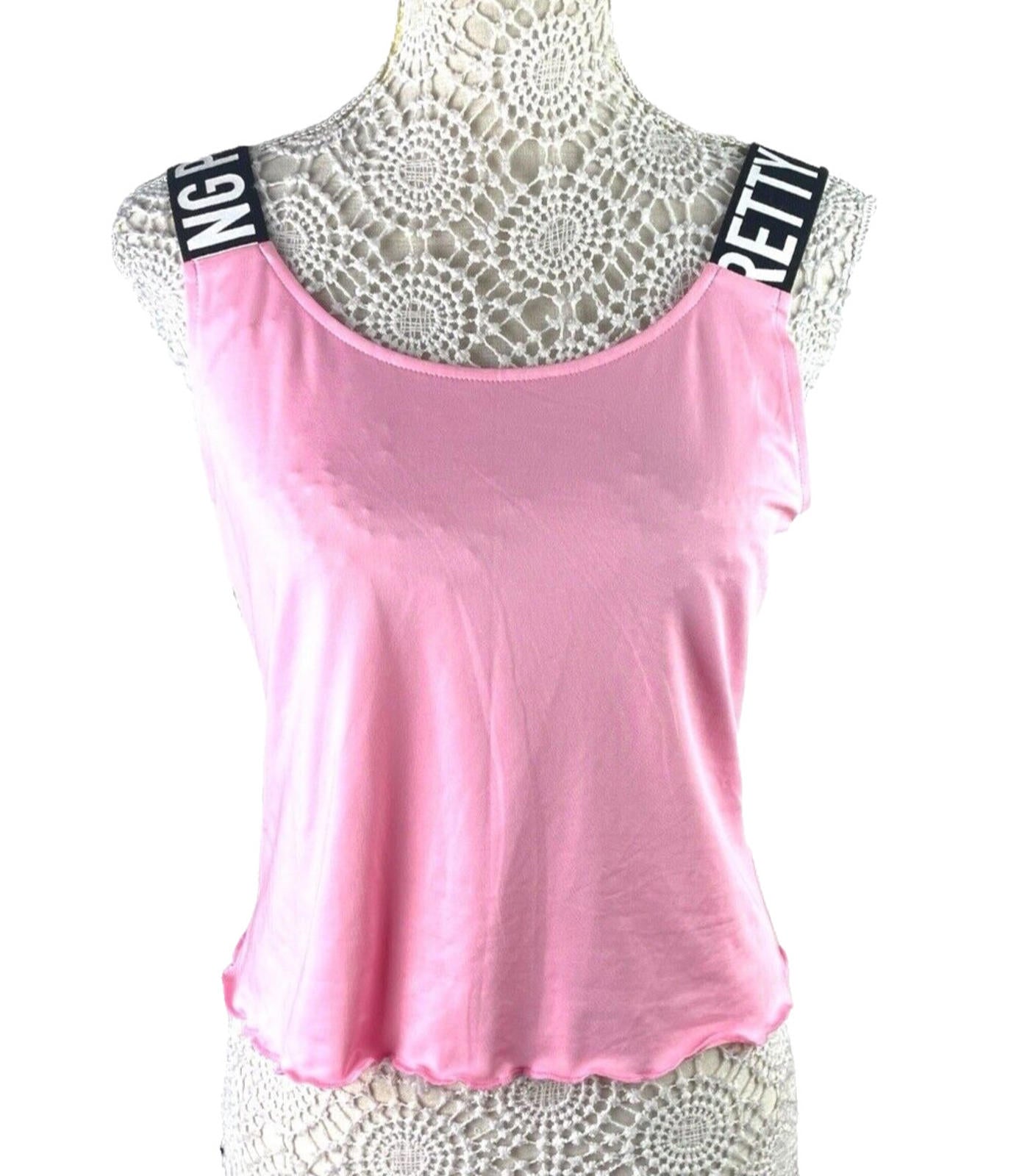 Pretty Little Thing Pink Tank Top Logo Band Straps Women’s UK Size S